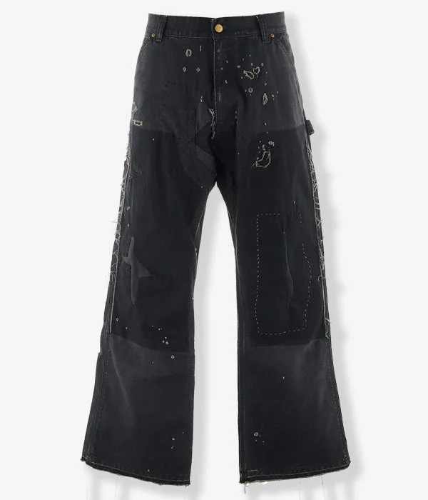 Personalized Wide Leg Pants-SAINT MICHAEL/DOUBLE KNEE / DACK / BLACK