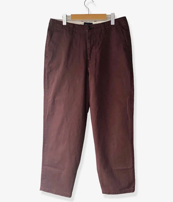 Custom Pants For Team Sports Gear-DESCENDANT/DC-6 ORGANIC COTTON TWILL TROUSERS FADE WASH (BURGUNDY)