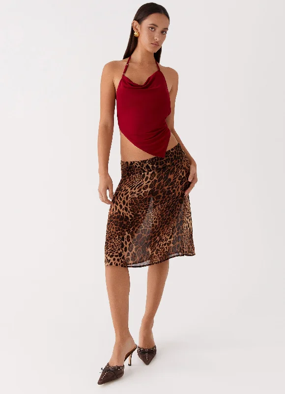 Custom Shorts For Workout Days-Evoke Chiffon Midi Skirt - Leopard