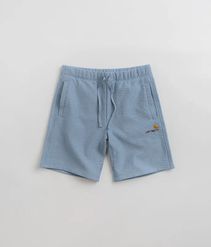 Personalized Casual Shorts For Summer Days-Carhartt American Script Sweat Shorts - Frosted Blue