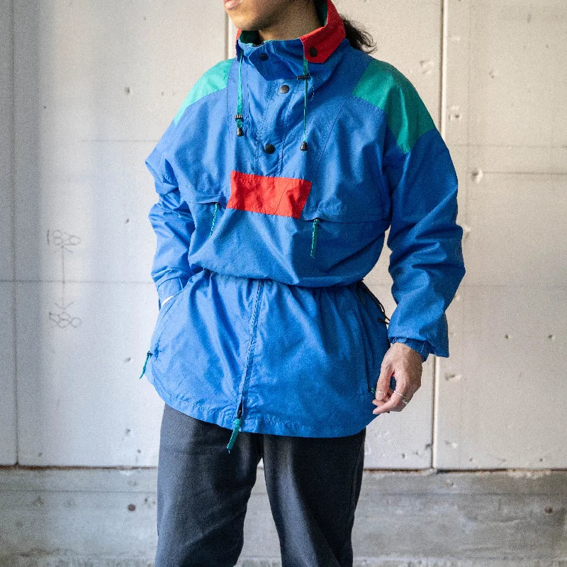 Personalized Jackets For Women-1980-90s Herman's blue × red × emerald green nylon anorak parka