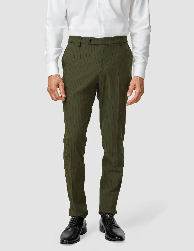 Personalized Pants For Running-Essential Suit Pants Slim Moss Green Pinstripe