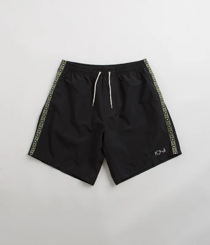 Custom Printed Basketball Shorts-Polar Square Stripe Swim Shorts - Black / Jade Green