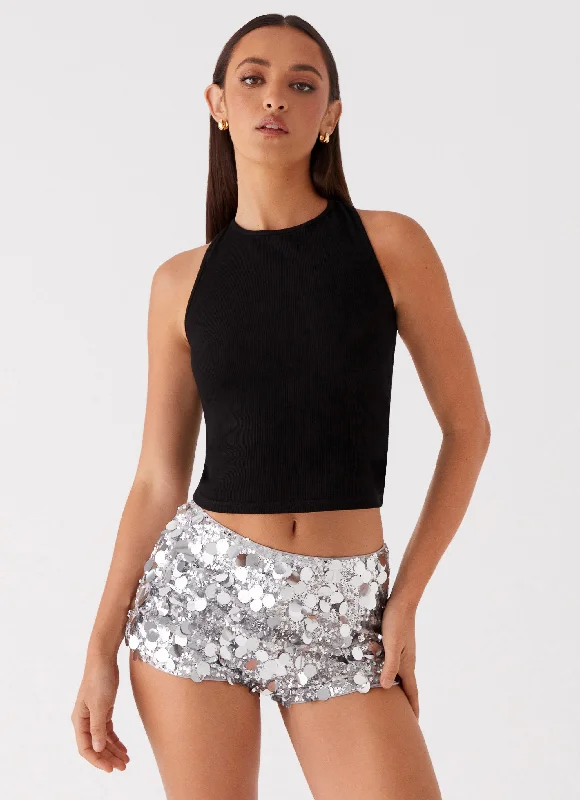 Custom Fit Shorts For Outdoors-Try Me Sequin Mini Shorts - Silver