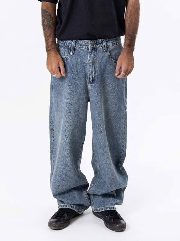 Personalized Pants For Running Teams-Biggest Slacker Denim Jean - Dirty Weathered Blue