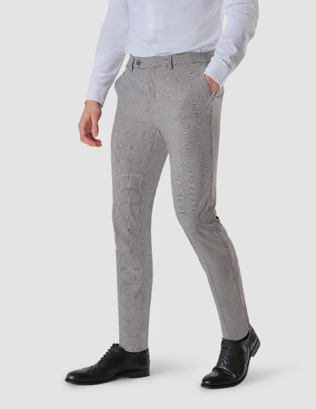 Custom Cargo Pants-Essential Suit Checked Pants Slim Sterling Grey