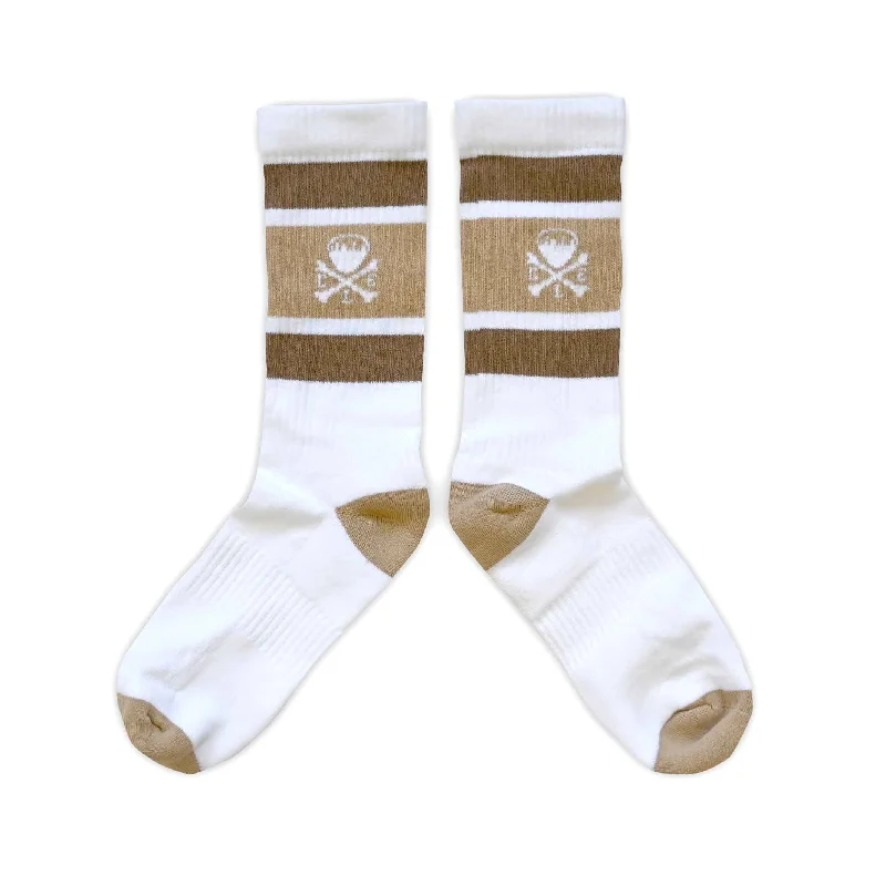 Custom Socks For Comfort Fit-CLE Logo - Striped Crew Socks - Sand/Brown