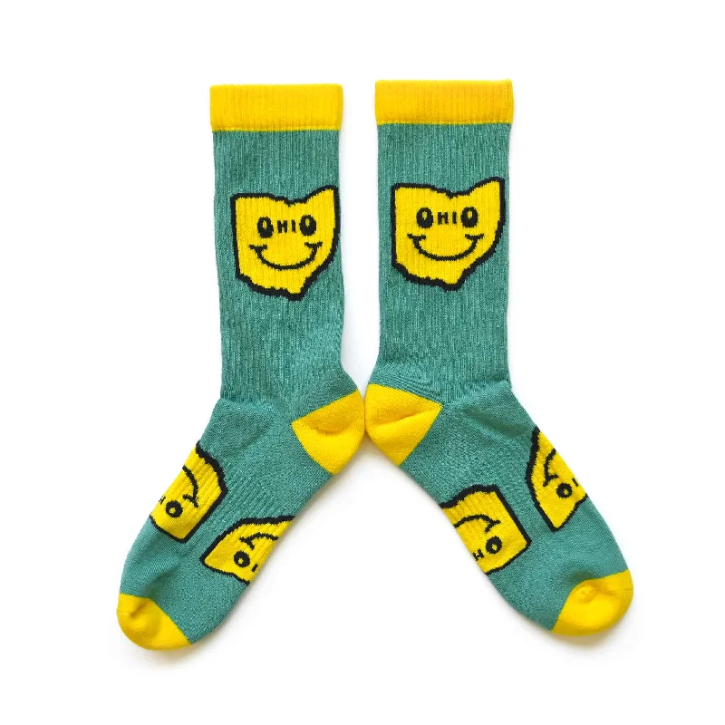 Personalized Socks For Hiking Trips-Ohio Happy Face Crew Socks