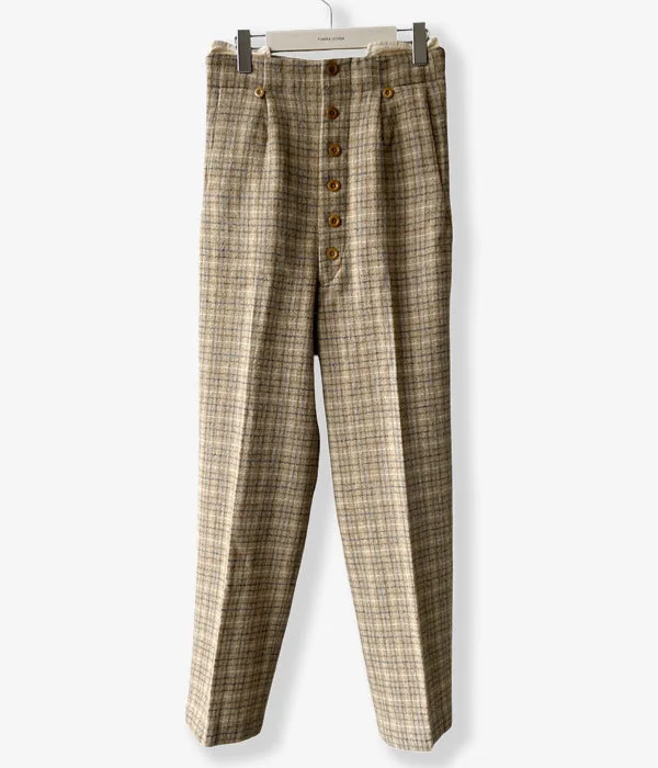 Custom Pants For Sports Activities-FUMIKA_UCHIDA/PLAID TWEED HIGH-WAIST SLACKS(PLAID BEIGE)