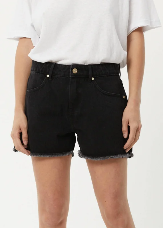 Custom Designed Shorts For Vacation-AFENDS Womens Isabella - Denim Low Rise Shorts - Washed Black