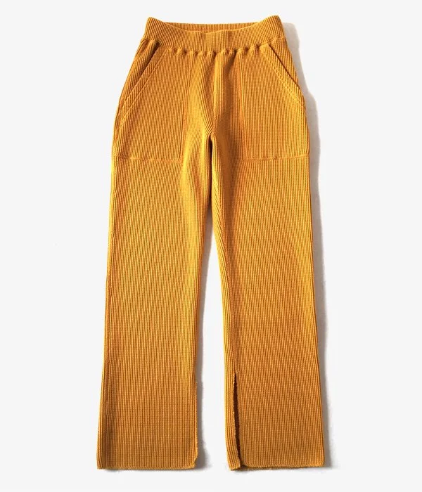 Custom Pants For Casual Wear-PHEENY/BIG WAFFLE SLIT PANTS (MUSTARD)(2)