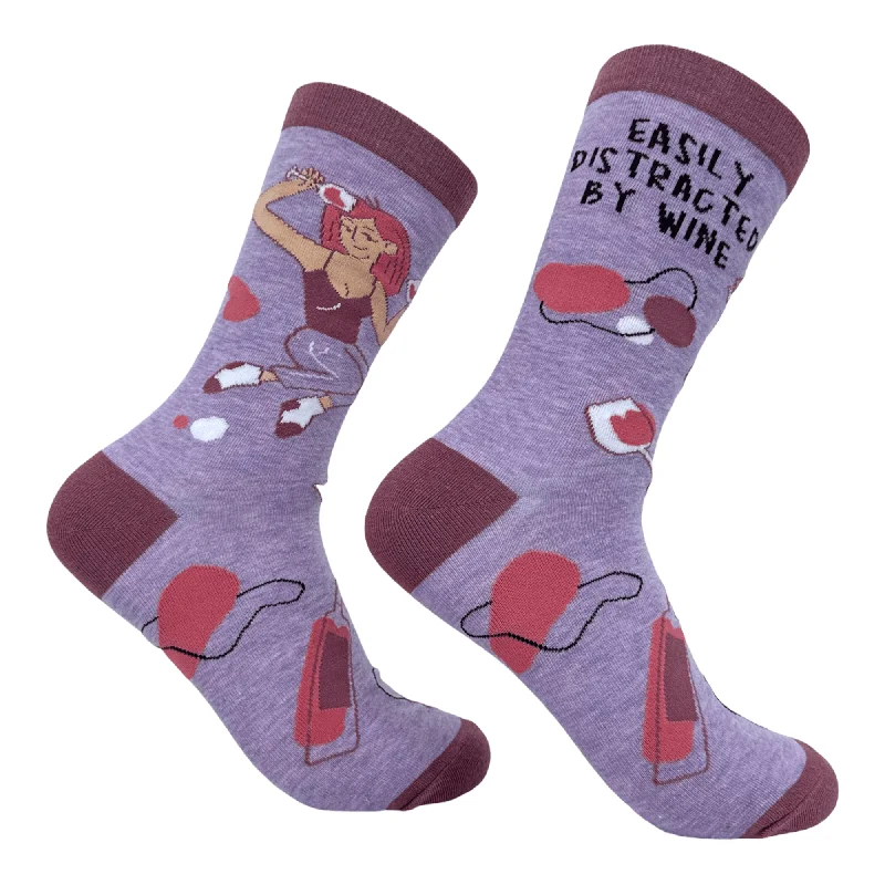 Personalized Socks For Spring Fashion-Women's Easily Distracted By Wine Socks