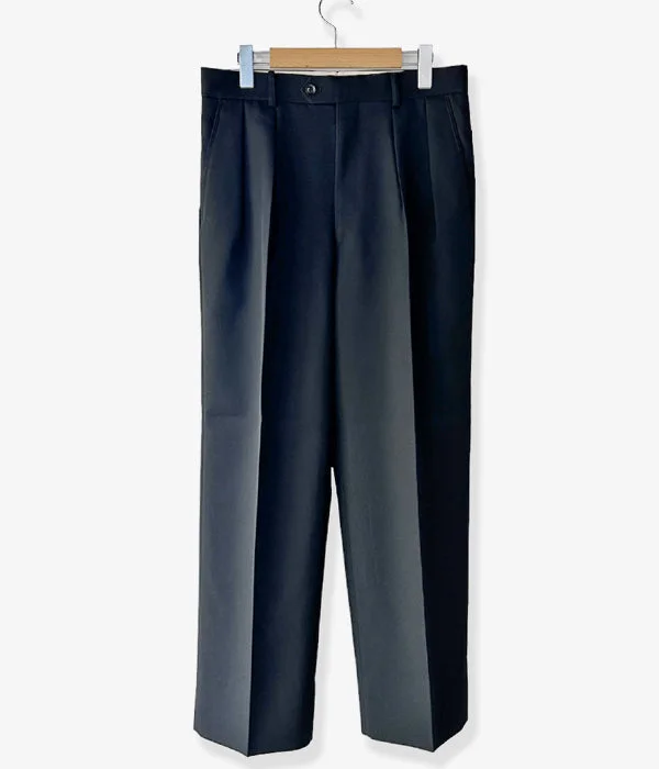 Personalized Pants For Formal Gatherings-INTERIM/PURE BLACK WOOL 2-TUCK STRAIGHT SLACKS (BLACK)