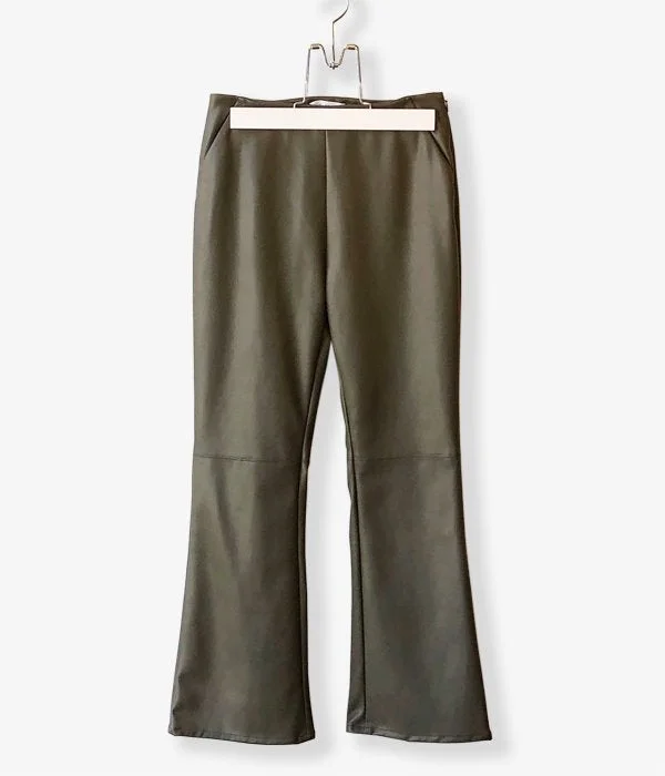 Personalized Pants For Yoga Studio-PHEENY/ROYAL FAKE LEATHER BELT-LESS FLARED PANTS(OLIVE)