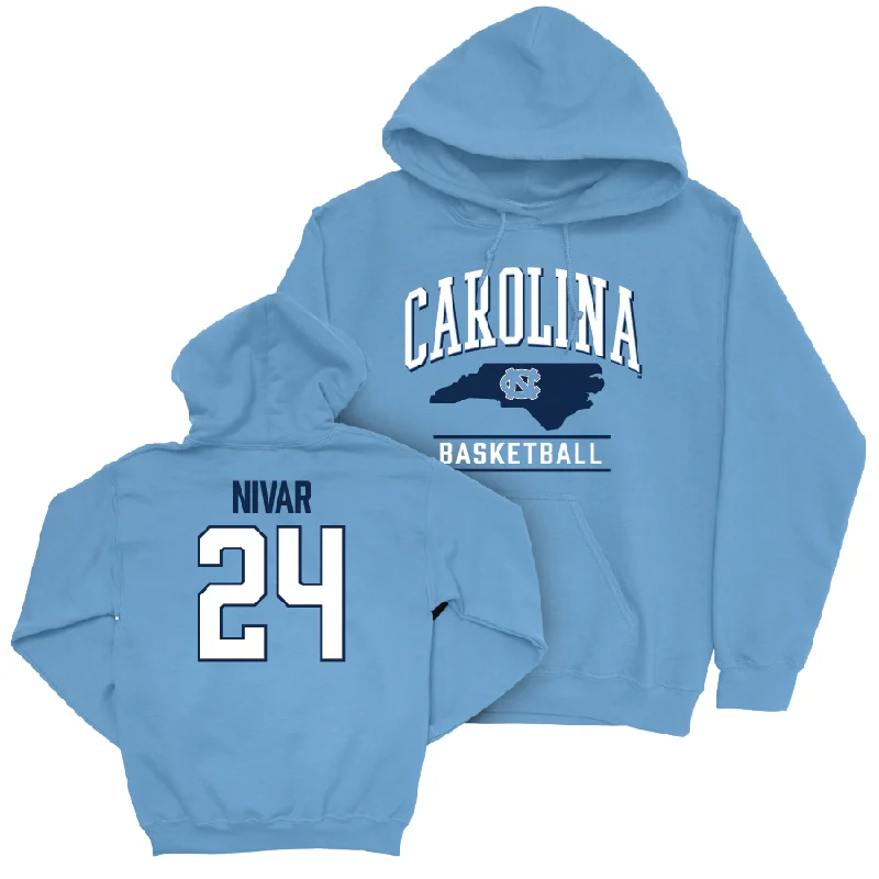 Custom Pullover Hoodies-UNC Women's Basketball Carolina Blue Arch Hoodie  - Indya Nivar