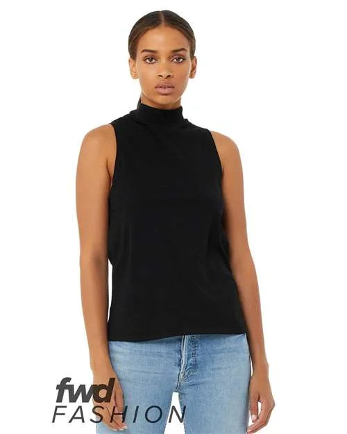 Custom Tank Tops For Outdoor Gatherings-Bella + Canvas 6807 FWD Fashion Women's Mock Neck Tank - Solid Black Blend