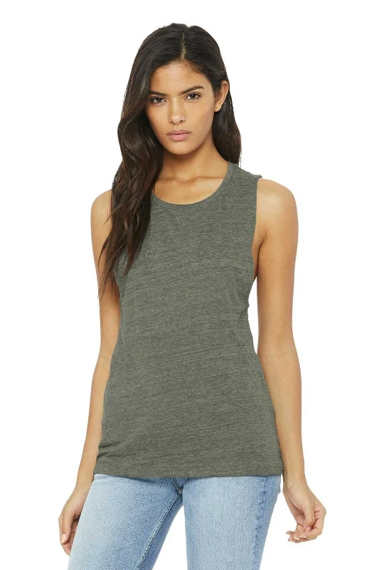 Custom Tank Tops For Marathon Runners-Bella + Canvas 8803 Women's Flowy Scoop Muscle Tank - Olive Slub