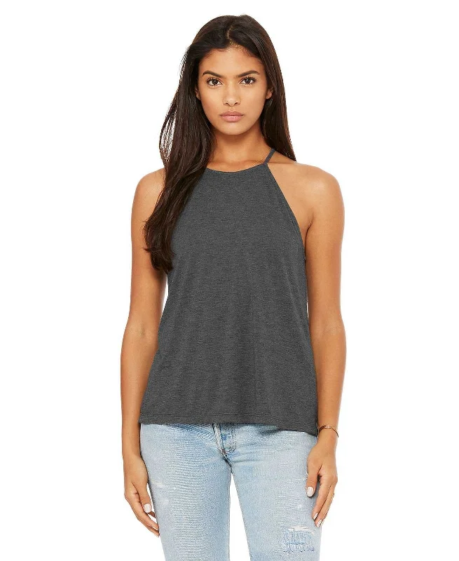 Custom Tank Tops For Beach Festivals-Bella + Canvas 8809 Women's Flowy High-Neck Tank - Dark Grey Heather