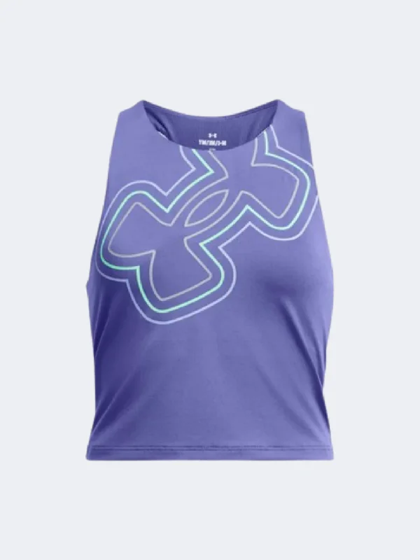 Custom Graphic Tank Tops-Under Armour Motion Branded Girls Training Tank Celeste Green