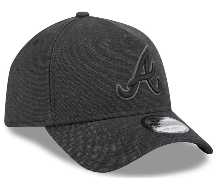 Custom Hats For Fashion-New Era Atlanta Braves Logo Essentials A Frame 9FORTY Adjustable Hat-Charcoal Black