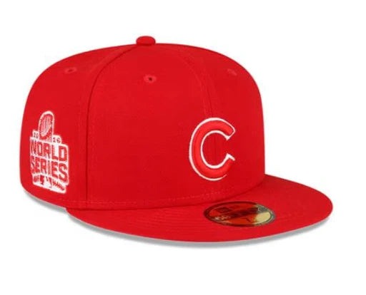 Custom Trucker Hats-NEW ERA CHICAGO CUBS 2016 WORLD SERIES SIDE PATCH 59FIFTY FITTED HAT-SCARLET