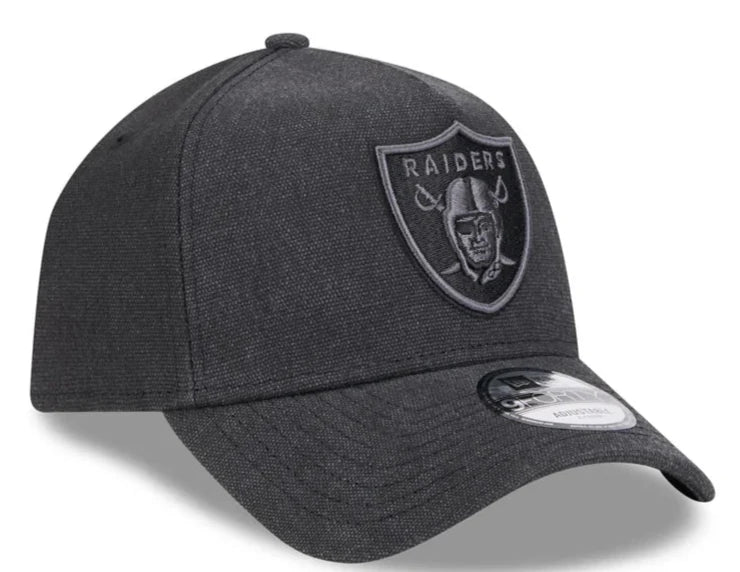 Personalized Hats For Tailgating-New Era Las Vegas Raiders Logo Essentials A Frame 9FORTY Adjustable Hat-Charcoal Black