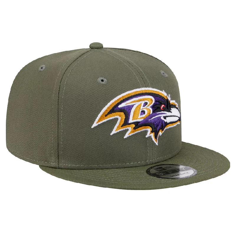 Custom Beanies For Cold Weather-New Era Men's Baltimore Ravens 9FIFTY Snapback Hat-Olive Green