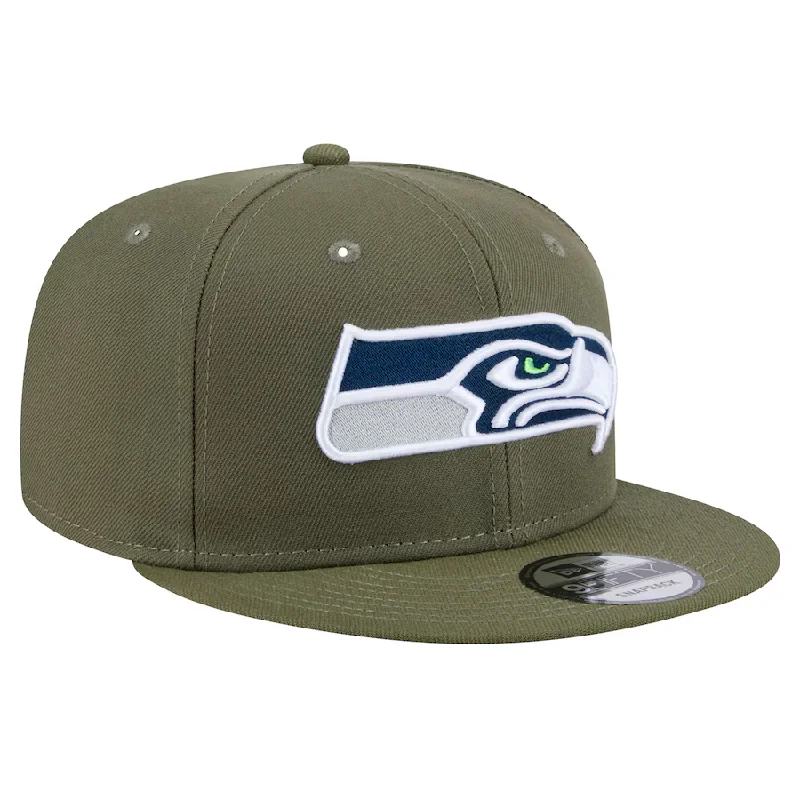 Personalized Hats For Family Events-New Era Men's Seattle Seahawks 9FIFTY Snapback Hat-Olive Green