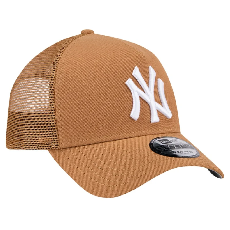 Personalized Wide Brim Hats-New Era New York Yankees A-Frame Trucker 9FORTY Adjustable Hat-Brown