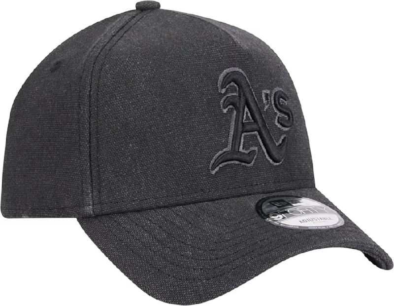 Personalized Hats For Winter Sports-New Era Oakland Athletics Logo Essentials A Frame 9FORTY Adjustable Hat-Charcoal Black