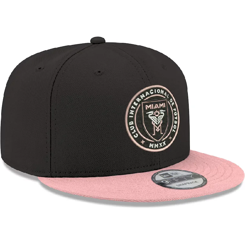 Custom Hats For Travel Adventures-New Era Youth Inter Miami CF 9FIFTY Adjustable Snapback Hat -Black/Pink