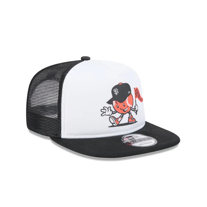 Custom Fitted Hats-New Era Youth San Francisco Giants Mascot Court Sport 9FIFTY A-Frame Trucker Hat