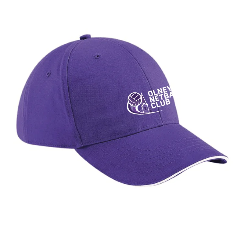 Custom Hats For Special Gifts-Olney Netball Baseball Cap - Purple/white