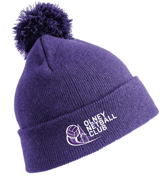 Personalized Hats For Sporting Celebrations-Olney Netball Club Bobble Hat - Purple