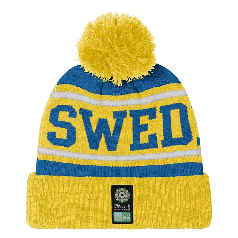 Personalized Hats For Sports Fans-Sweden Cuffed Pom Beanie (7KIMO7A48-SWE)