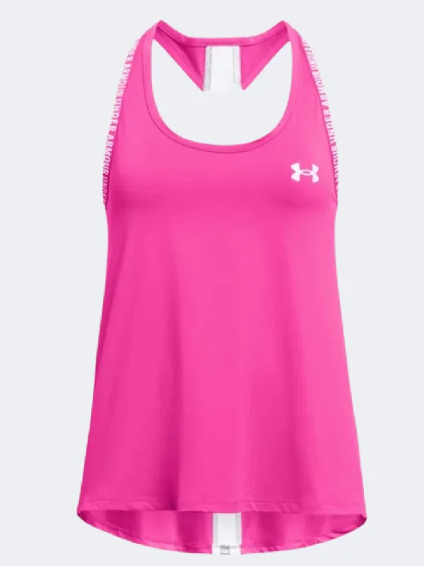 Personalized Tank Tops For Weekend Getaways-Under Armour Knouckout Girls Training Tank Rebel Pink/White