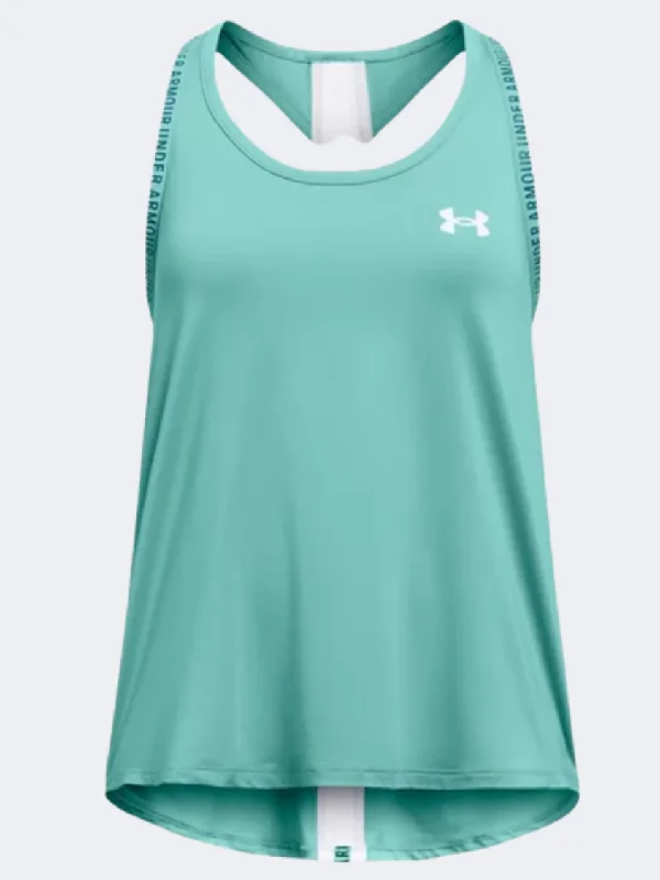 Custom Tank Tops For Group Photoshoots-Under Armour Knouckout Girls Training Tank Turquoise/White