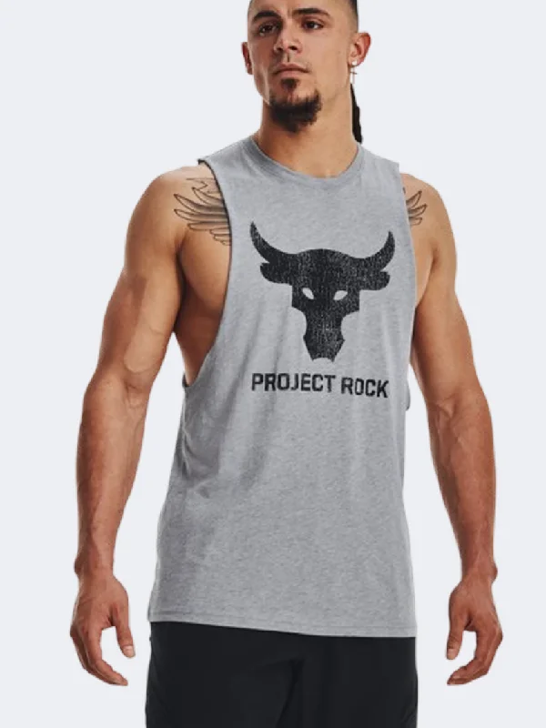 Personalized Tank Tops For Fitness Gear-Under Armour Project Rock Brahma Bull Men Training Tank Steel Heather/Black