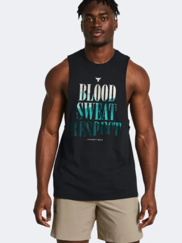 Custom Tank Tops For Family Photos-Under Armour Project Rock Bsr Payoff Men Training Tank Black/Turquoise